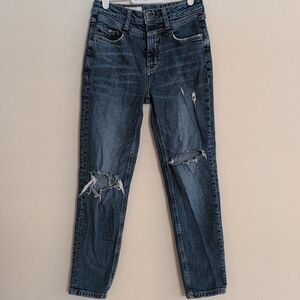 Pilcro V Stitch Straight Leg Jeans in Distressed Blue Denim - Size 25
